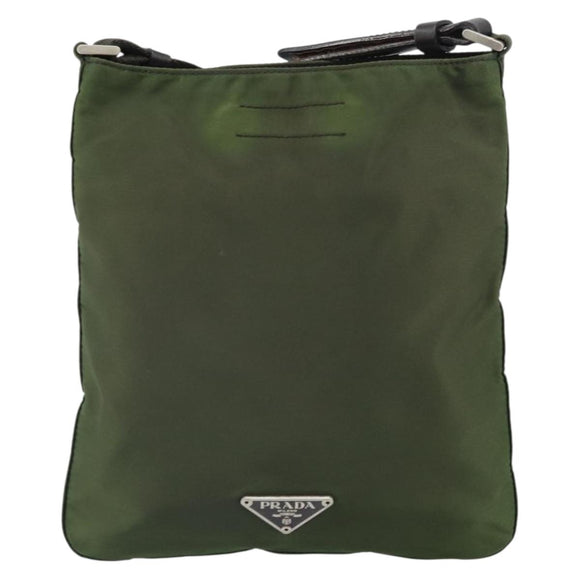 PRADA Shoulder Bag Nylon Khaki Silver Auth 165575