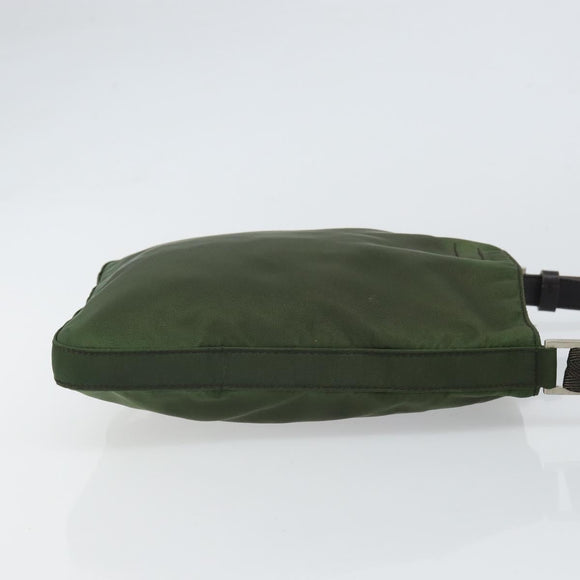 PRADA Shoulder Bag Nylon Khaki Silver Auth 165575