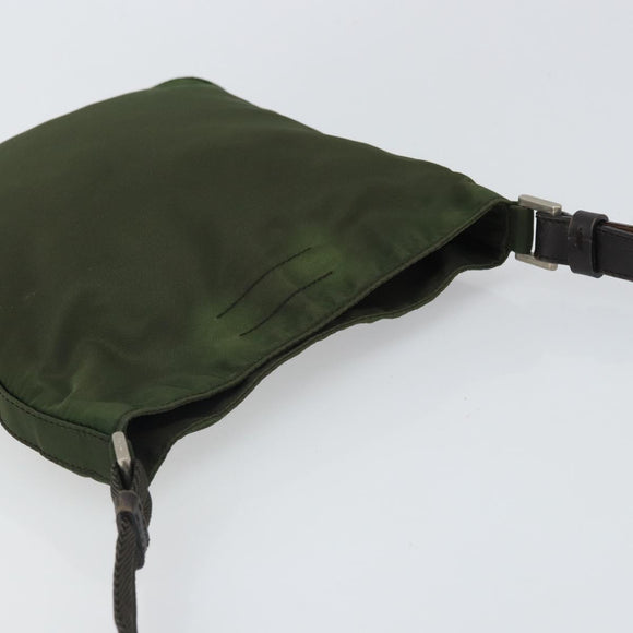 PRADA Shoulder Bag Nylon Khaki Silver Auth 165575