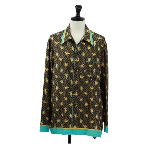 FENDI Zucca Canvas Dragonite Shirt Silk Brown Black FS1262 Auth 165604SM