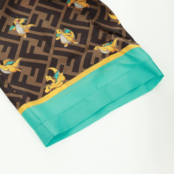 FENDI Zucca Canvas Dragonite Shirt Silk Brown Black FS1262 Auth 165604SM