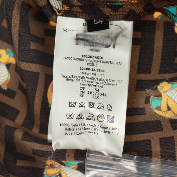 FENDI Zucca Canvas Dragonite Shirt Silk Brown Black FS1262 Auth 165604SM