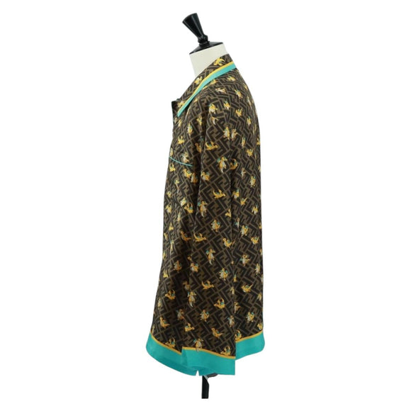 FENDI Zucca Canvas Dragonite Shirt Silk Brown Black FS1262 Auth 165604SM