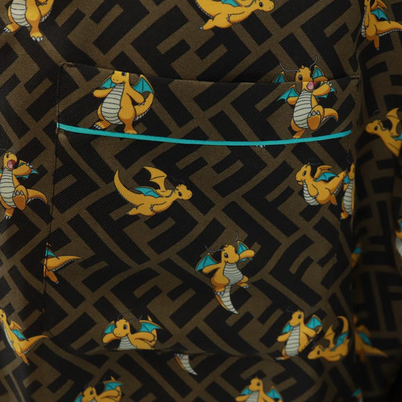 FENDI Zucca Canvas Dragonite Shirt Silk Brown Black FS1262 Auth 165604SM