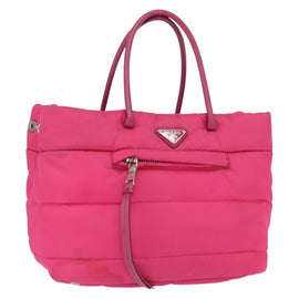 PRADA Hand Bag Nylon Pink Silver Auth 165606