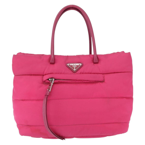 PRADA Hand Bag Nylon Pink Silver Auth 165606