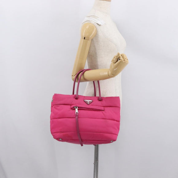 PRADA Hand Bag Nylon Pink Silver Auth 165606