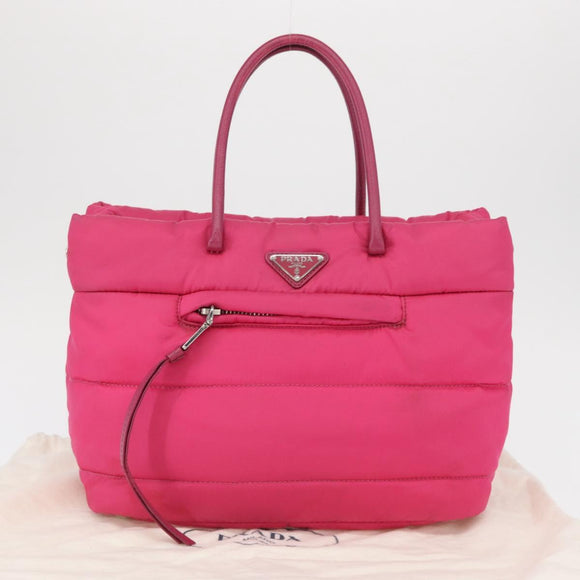 PRADA Hand Bag Nylon Pink Silver Auth 165606