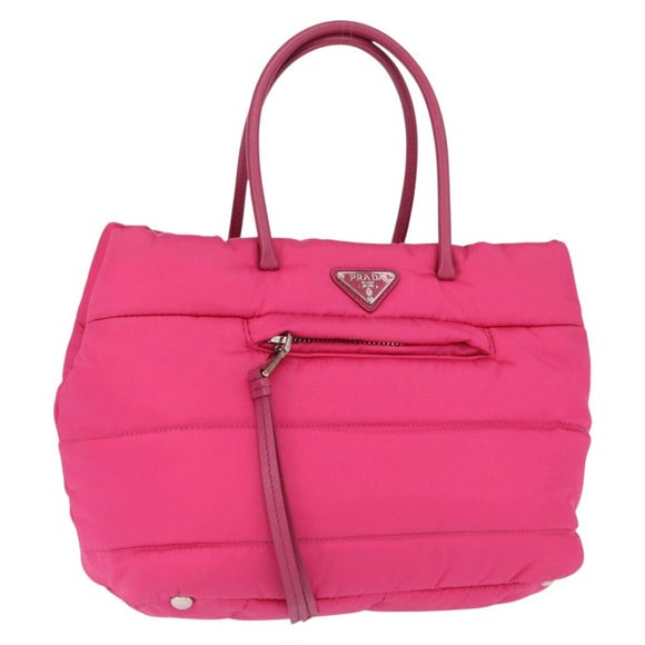 PRADA Hand Bag Nylon Pink Silver Auth 165607