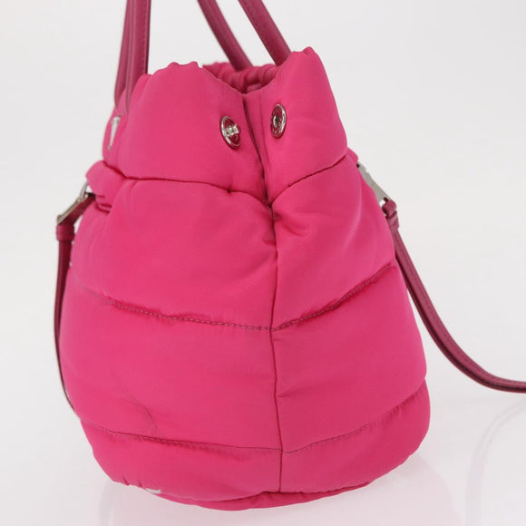 PRADA Hand Bag Nylon Pink Silver Auth 165607
