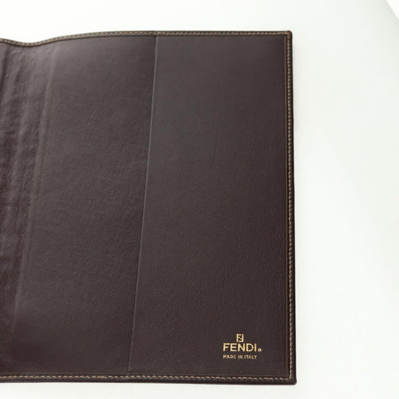 FENDI Beads Day Planner Cover Leather Brown Auth 165609V
