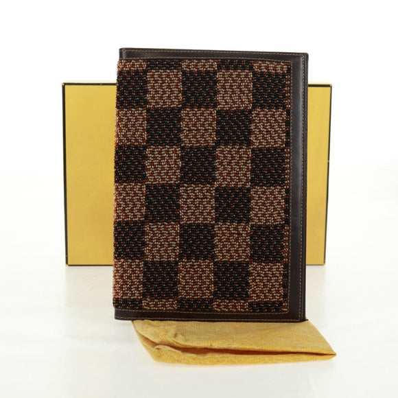 FENDI Beads Day Planner Cover Leather Brown Auth 165609V