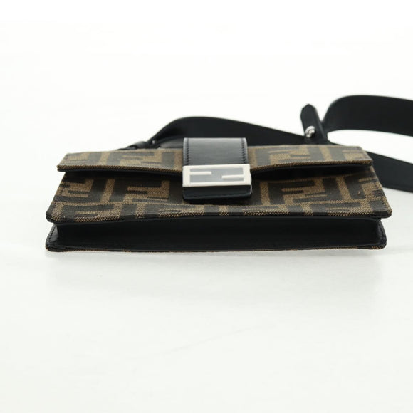 FENDI Zucca Canvas Shoulder Bag Black Brown Auth 165610SAM