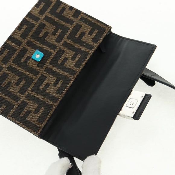 FENDI Zucca Canvas Shoulder Bag Black Brown Auth 165610SAM