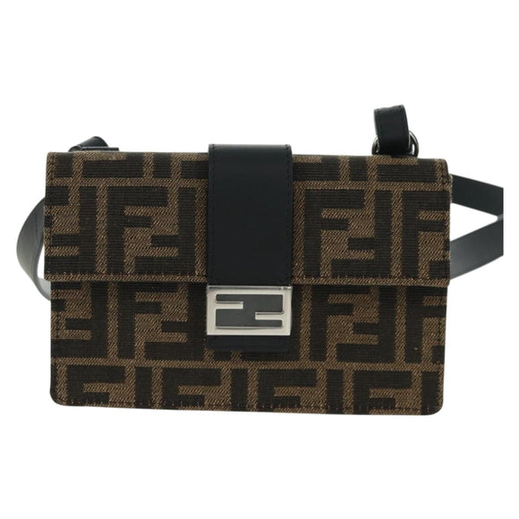 FENDI Zucca Canvas Shoulder Bag Black Brown Auth 165610SAM