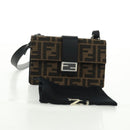 FENDI Zucca Canvas Shoulder Bag Black Brown Auth 165610SAM-26