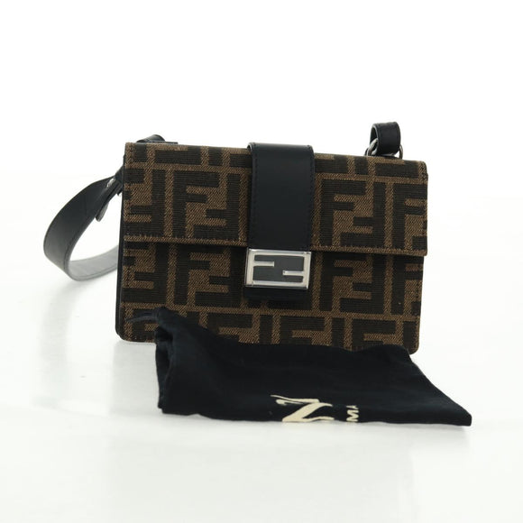 FENDI Zucca Canvas Shoulder Bag Black Brown Auth 165610SAM