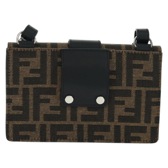 FENDI Zucca Canvas Shoulder Bag Black Brown Auth 165610SAM