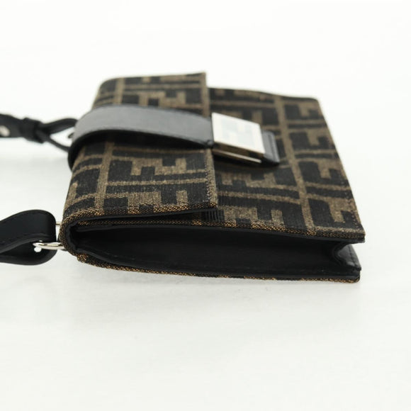 FENDI Zucca Canvas Shoulder Bag Black Brown Auth 165610SAM