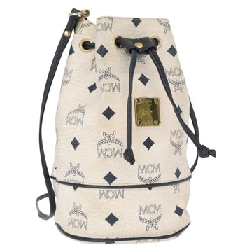 MCM Vicetos Logogram Shoulder Bag PVC Leather White Gold Auth 165611