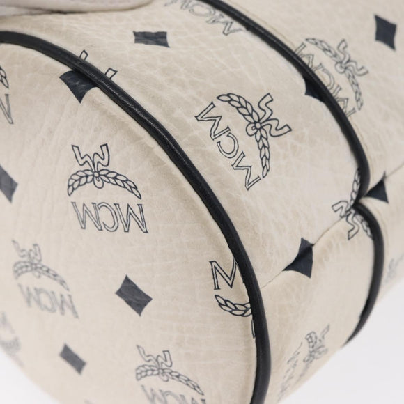 MCM Vicetos Logogram Shoulder Bag PVC Leather White Gold Auth 165611