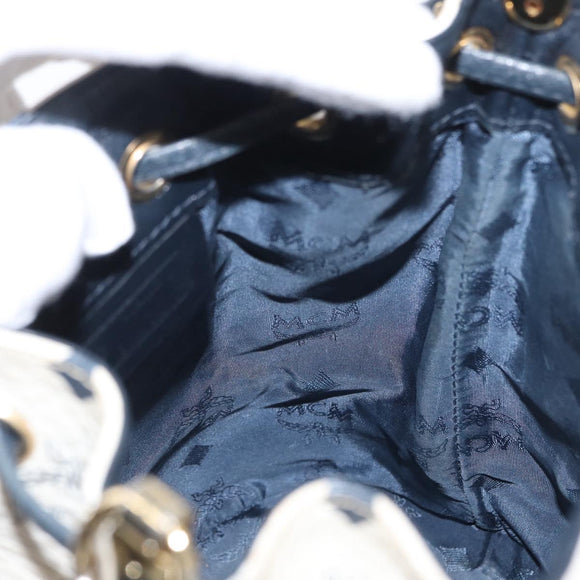 MCM Vicetos Logogram Shoulder Bag PVC Leather White Gold Auth 165611