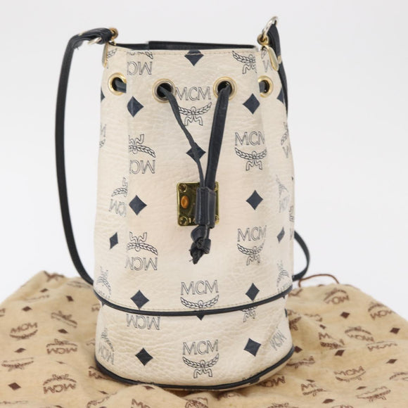 MCM Vicetos Logogram Shoulder Bag PVC Leather White Gold Auth 165611
