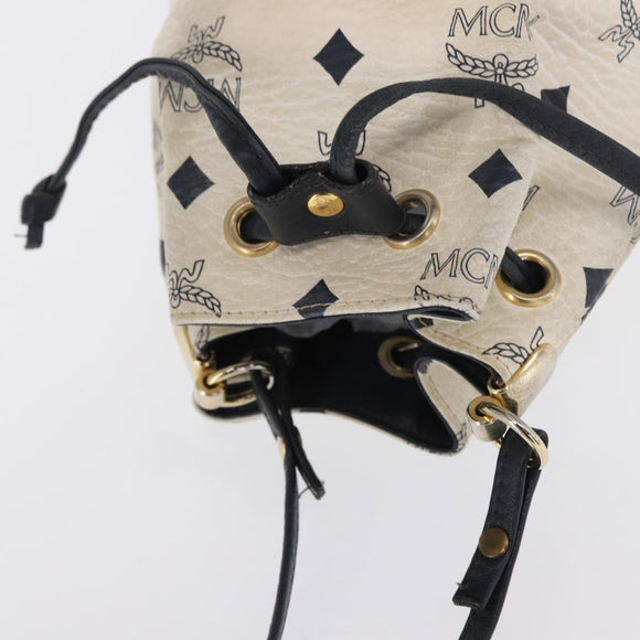 MCM Vicetos Logogram Shoulder Bag PVC Leather White Gold Auth 165611