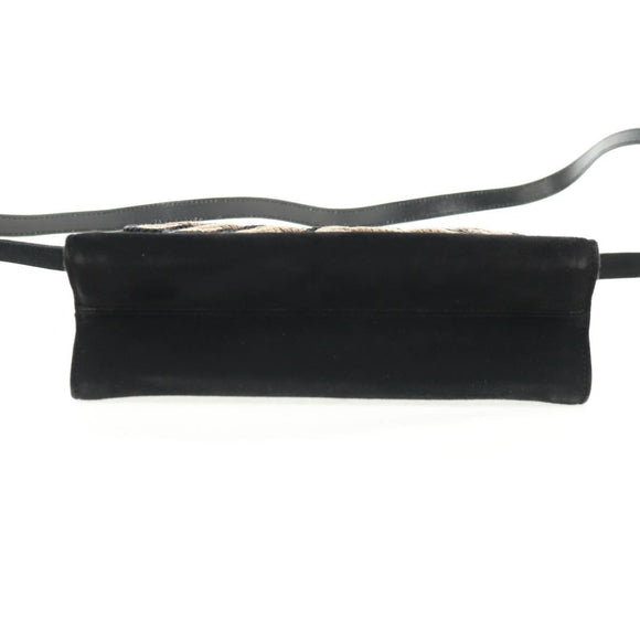 Salvatore Ferragamo Shoulder Bag Suede Black Gold Auth 165613V