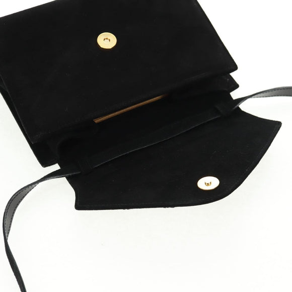 Salvatore Ferragamo Umhängetasche Wildleder Schwarz Gold Authentisch 165613V
