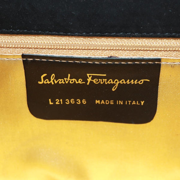 Salvatore Ferragamo Umhängetasche Wildleder Schwarz Gold Authentisch 165613V
