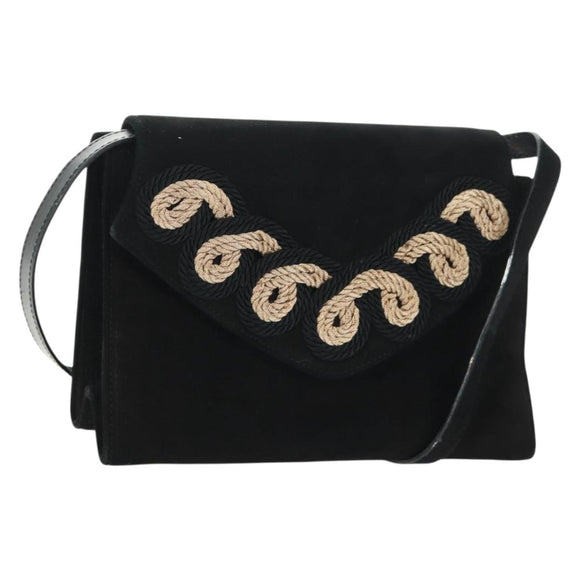 Salvatore Ferragamo Umhängetasche Wildleder Schwarz Gold Authentisch 165613V