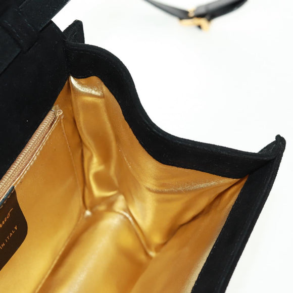 Salvatore Ferragamo Umhängetasche Wildleder Schwarz Gold Authentisch 165613V