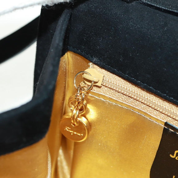 Salvatore Ferragamo Umhängetasche Wildleder Schwarz Gold Authentisch 165613V