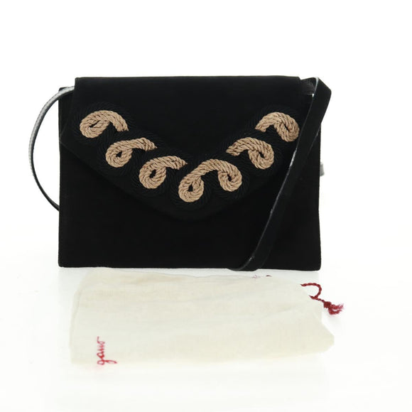 Salvatore Ferragamo Umhängetasche Wildleder Schwarz Gold Authentisch 165613V