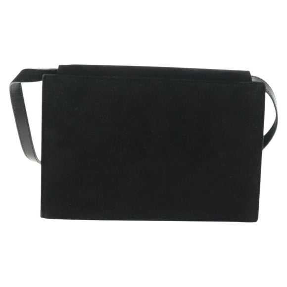 Salvatore Ferragamo Umhängetasche Wildleder Schwarz Gold Authentisch 165613V