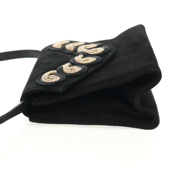 Salvatore Ferragamo Umhängetasche Wildleder Schwarz Gold Authentisch 165613V