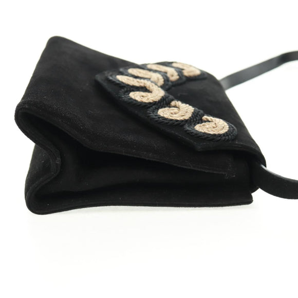 Salvatore Ferragamo Umhängetasche Wildleder Schwarz Gold Authentisch 165613V