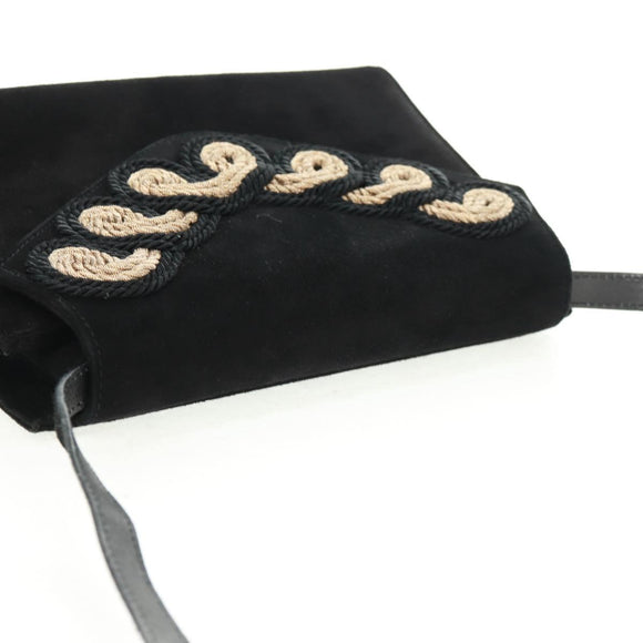 Salvatore Ferragamo Shoulder Bag Suede Black Gold Auth 165613V