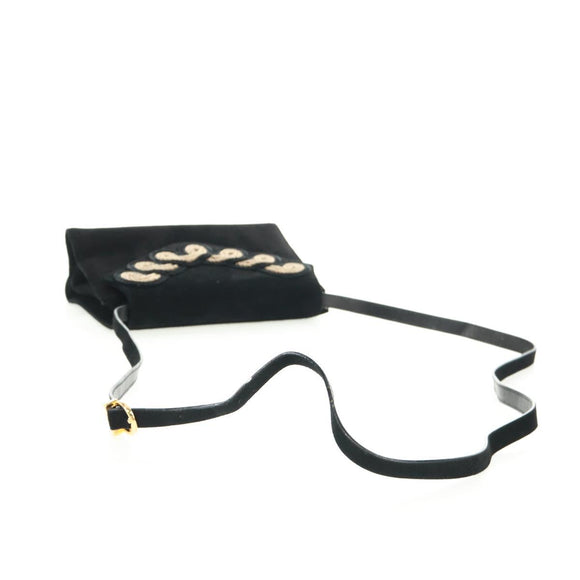 Salvatore Ferragamo Umhängetasche Wildleder Schwarz Gold Authentisch 165613V