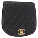 CHANEL Pouch Lamb Skin Black Gold CC Auth 165615-1