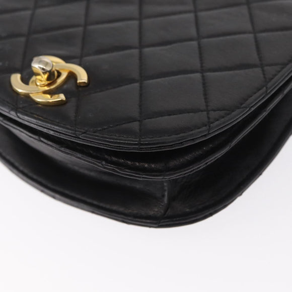 CHANEL Pouch Lamb Skin Black Gold CC Auth 165615