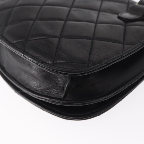 CHANEL Pouch Lamb Skin Black Gold CC Auth 165615