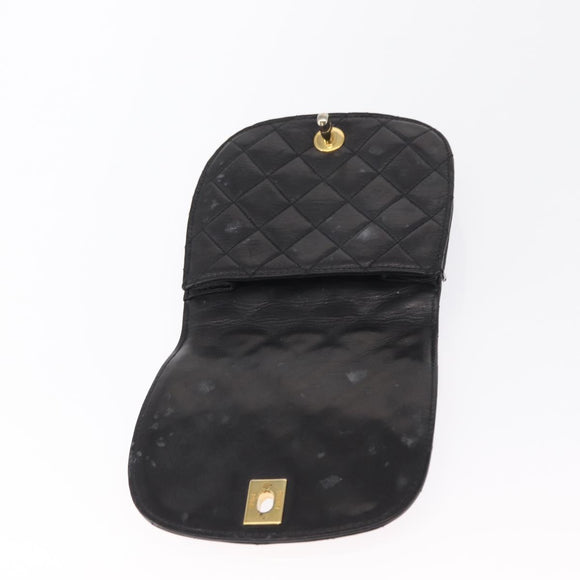 CHANEL Pouch Lamb Skin Black Gold CC Auth 165615