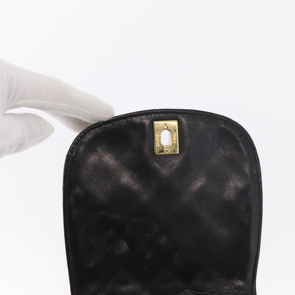 CHANEL Pouch Lamb Skin Black Gold CC Auth 165615