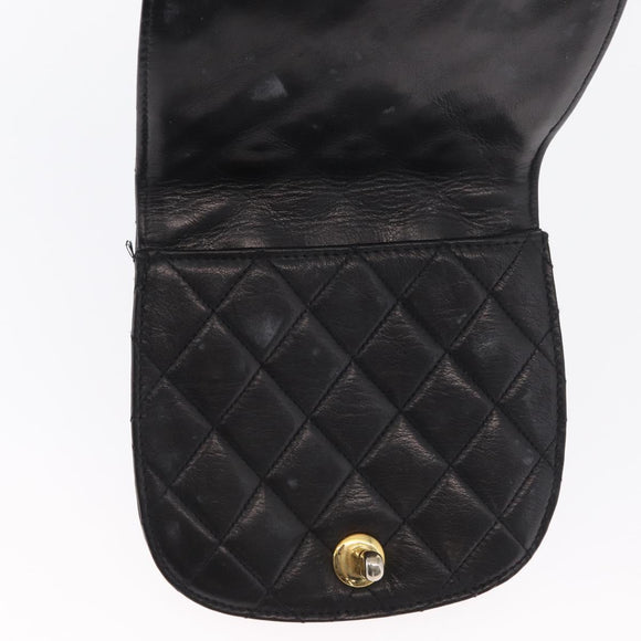 CHANEL Pouch Lamb Skin Black Gold CC Auth 165615