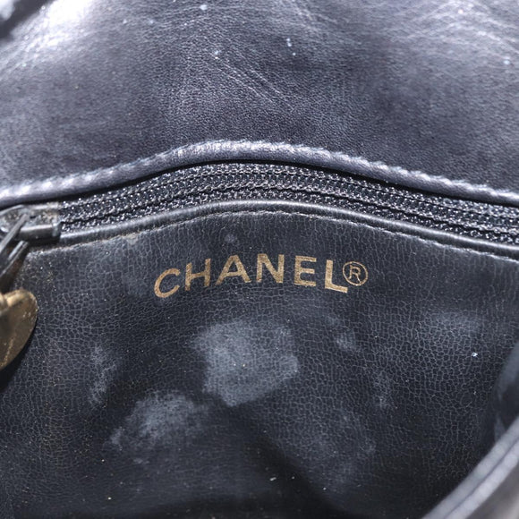 CHANEL Pouch Lamb Skin Black Gold CC Auth 165615