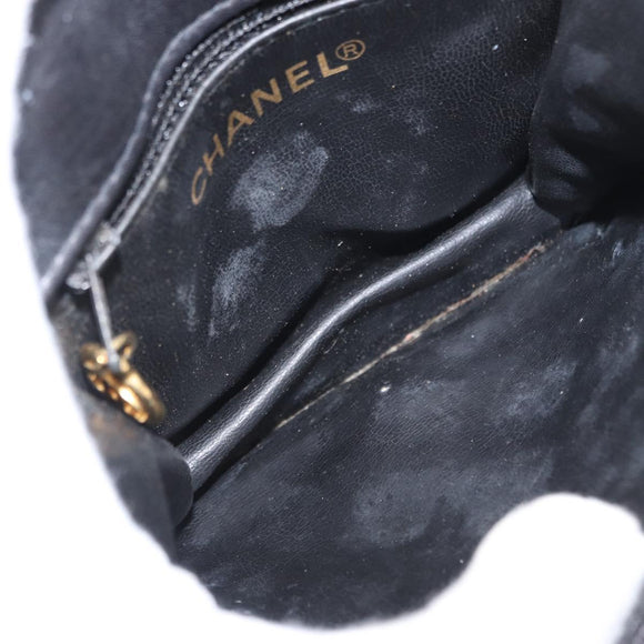 CHANEL Pouch Lamb Skin Black Gold CC Auth 165615