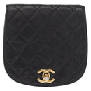 CHANEL Pouch Lamb Skin Black Gold CC Auth 165615-2