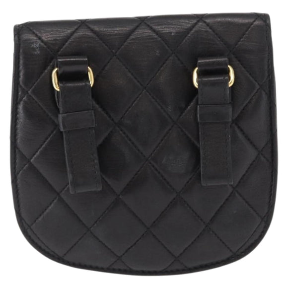 CHANEL Pouch Lamb Skin Black Gold CC Auth 165615